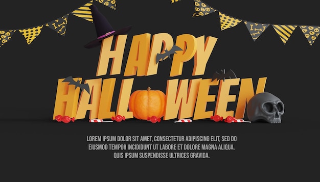 happy halloween 3d background with pumpkin