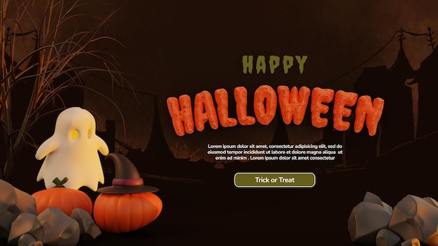 Happy halloween 3d background with pumpkin