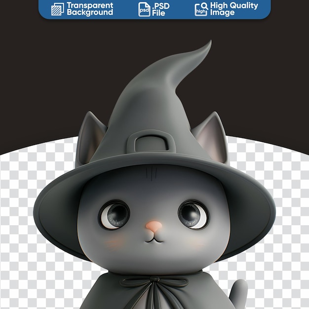 PSD happy halloween 3d cat in cartoon witch hat