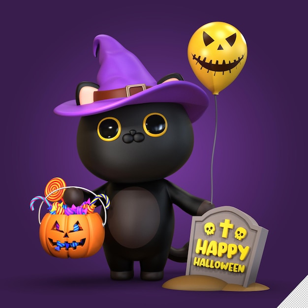 Happy halloween 3d render cat illustration