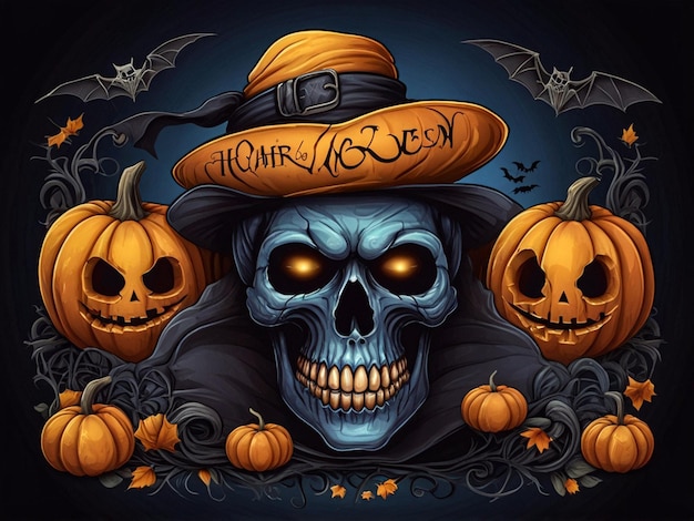 PSD happy halloween card design with gnome pumpkin and bat