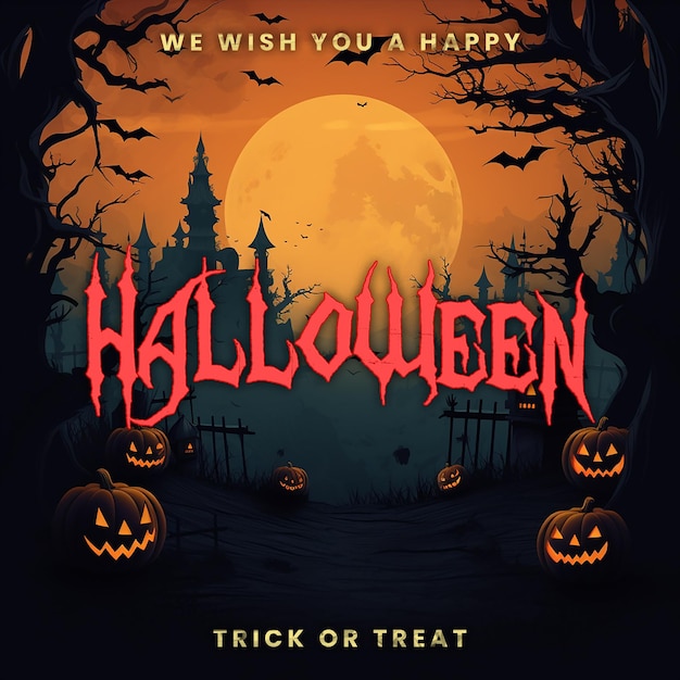 Happy Halloween greeting card PSD Halloween wishes text Happy Halloween and quote Trick or Treat