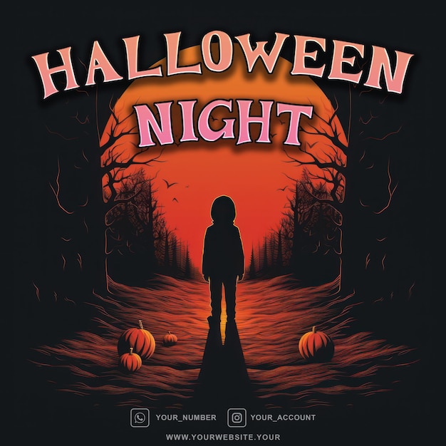 PSD happy halloween night pumpkin social media poster