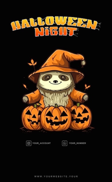 PSD happy halloween night pumpkin social media poster