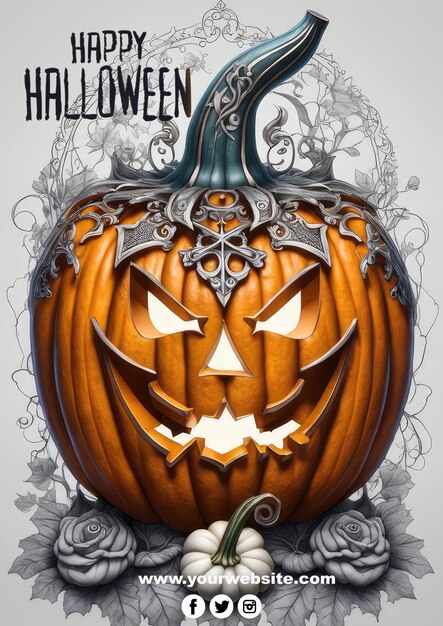 PSD happy halloween pumpkin poster with skull editable psd for your poster