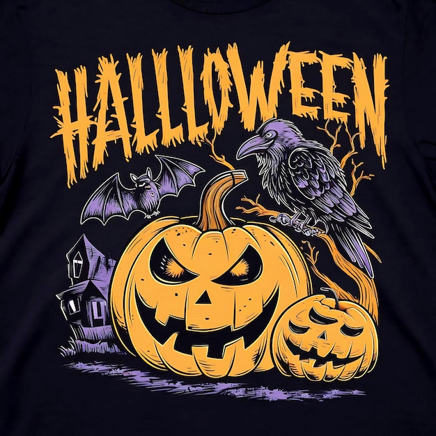 Happy halloween with yellow pumpkin haunted house on full moon