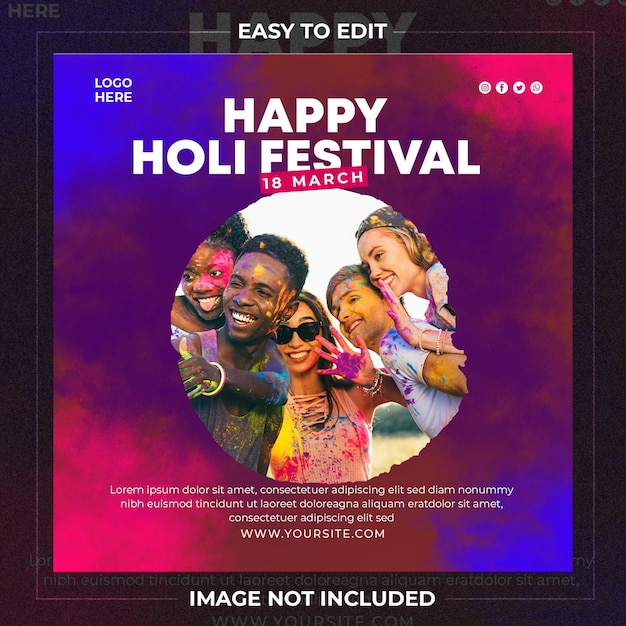 PSD happy holi festival design template