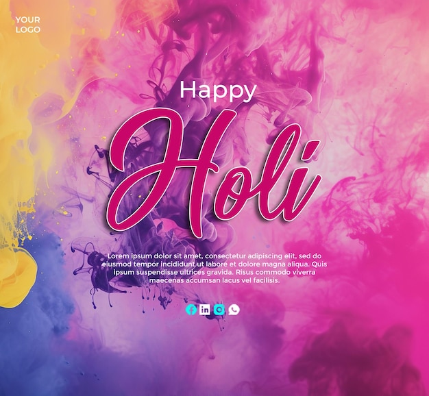 Happy Holi Festival Greeting Social Medi Post Design Template Joyful Colorful Celebration