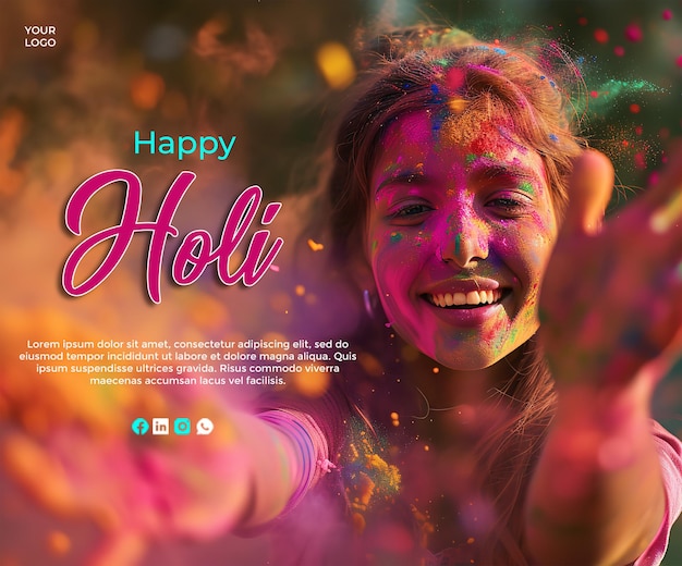 Happy Holi Festival Greeting Social Medi Post Design Template Joyful Colorful Celebration