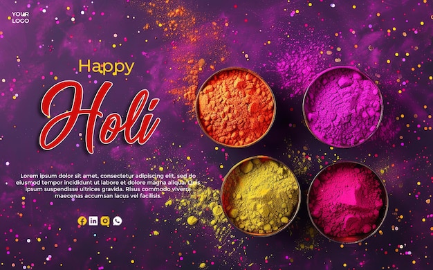 Happy Holi Festival Greeting Social Medi Post Design Template Joyful Colorful Celebration