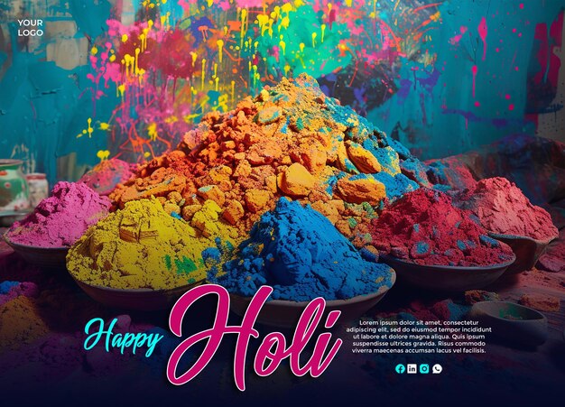 Happy Holi Festival Greeting Social Medi Post Design Template Joyful Colorful Celebration