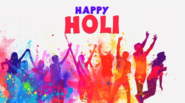 Happy Holi festival of India background group of people celebrating Holi