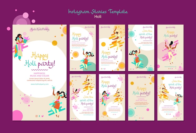 PSD happy holi festival instagram stories template