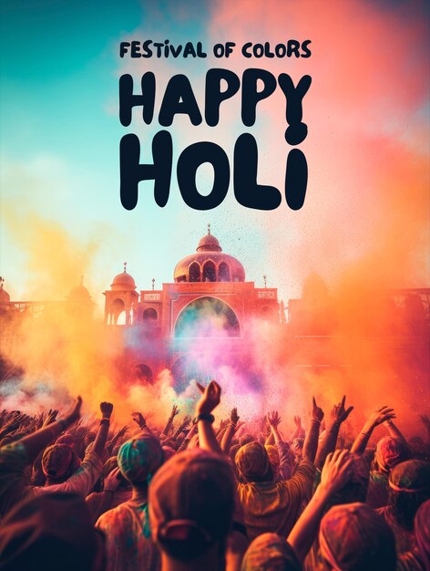 PSD happy holi festival poster template with holi background