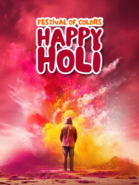 PSD happy holi festival poster template with holi background