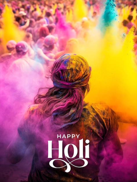 PSD happy holi festival poster template with holi background