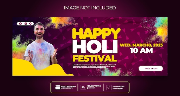 Happy holi festival social media cover