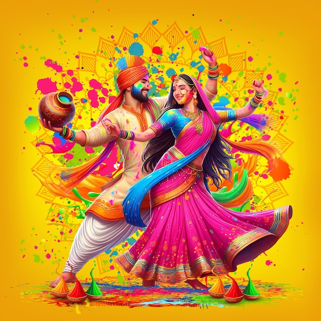 PSD happy holi indian festival of color indian couple design