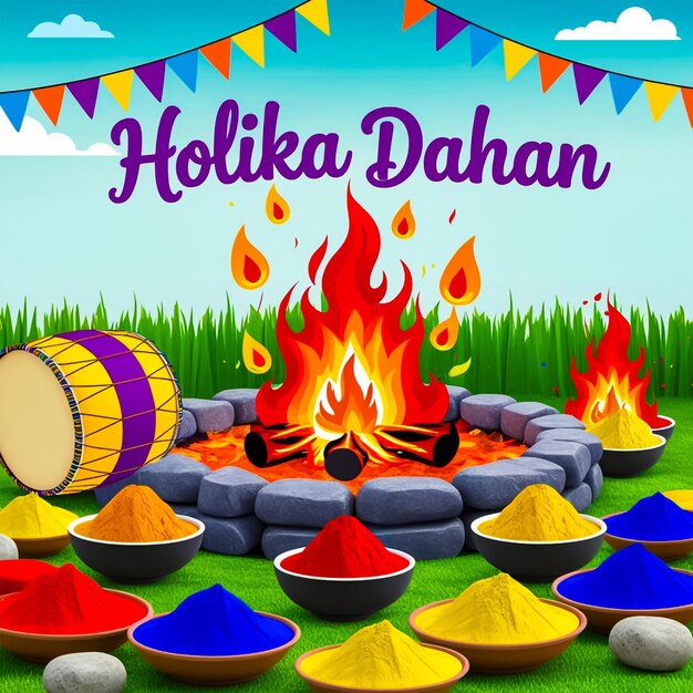 PSD happy holika dahan social media post