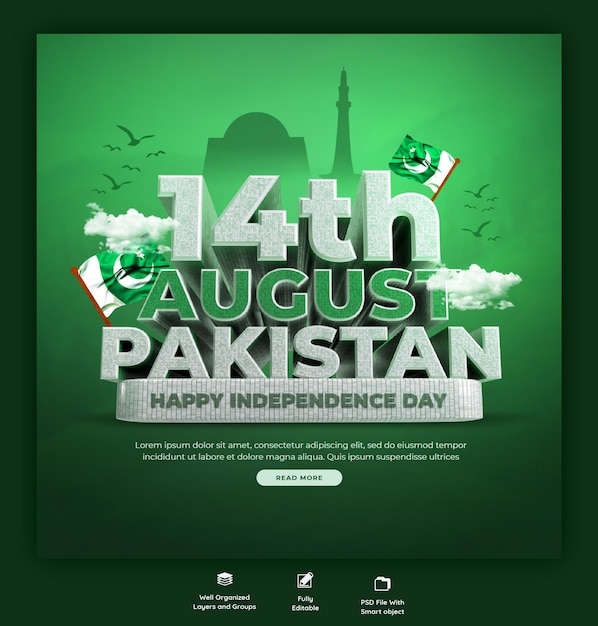 PSD happy independence day pakistan social media banner or instagram post template