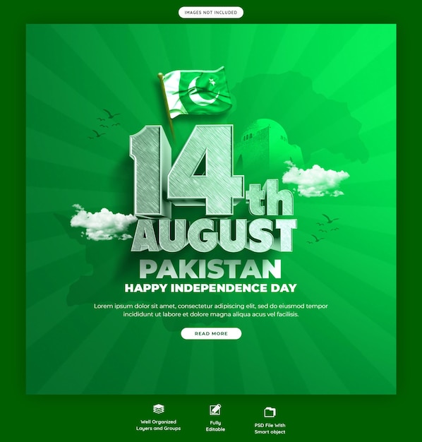 PSD happy independence day pakistan social media banner or instagram post template