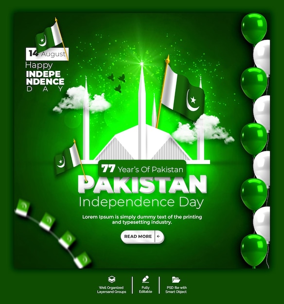 Happy independence day pakistan social media post design