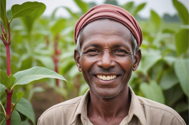 Happy Indian farmer in his farm