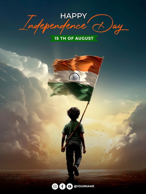 Happy Indian independence day Poster with Youth and Flag background Proud to Be India