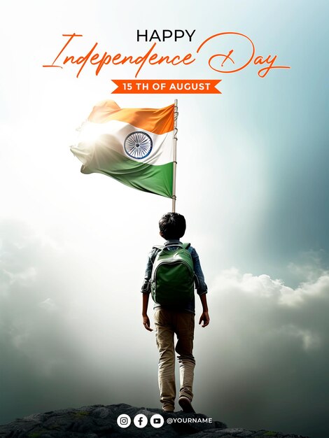 PSD happy indian independence day poster with youth and flag background proud to be india