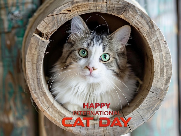 PSD happy international cat day background design with a beautiful cat