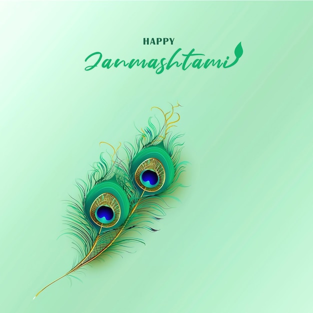 Happy Janmashtami best minimal background design template with little krishna flute peacock feather