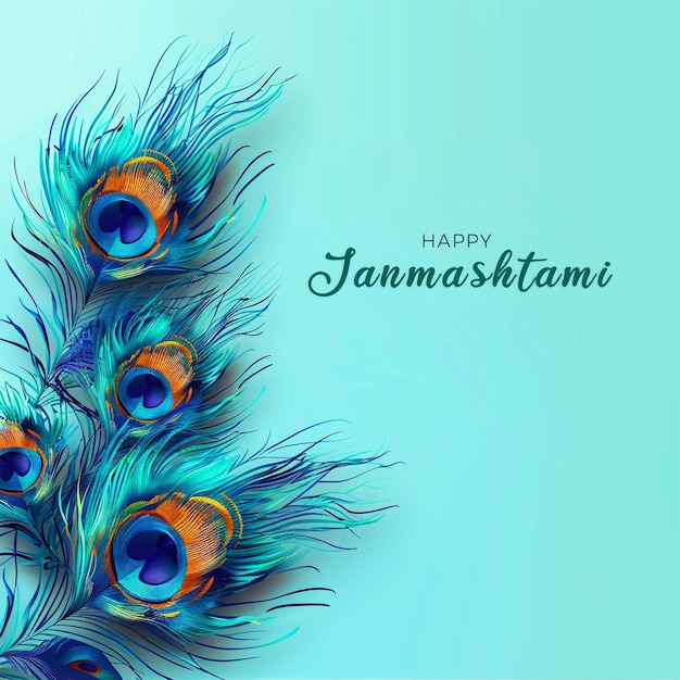 Happy Janmashtami best minimal background design template with little krishna flute peacock feather