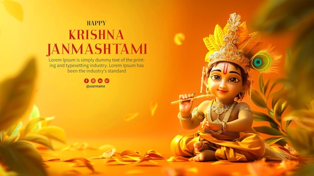 Happy Janmashtami festival wishes card with lord krishna