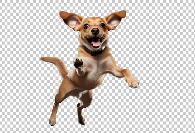 PSD a happy jumping dog in the air on a transparent background