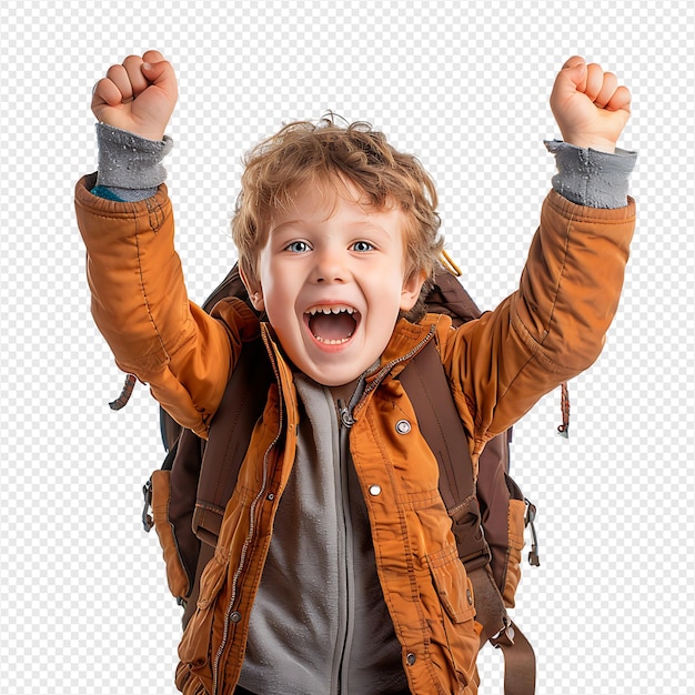 Happy kid student on isolated transparent background