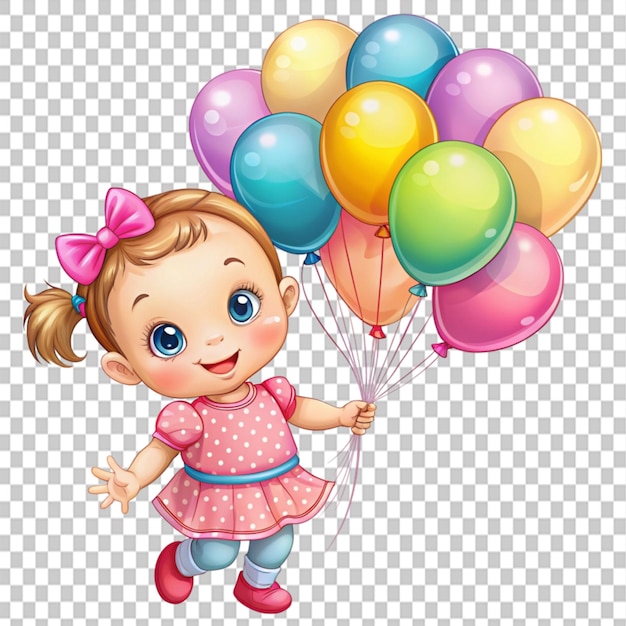 PSD a happy kid with balloons on transparent background