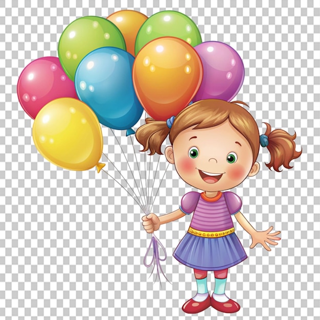 PSD a happy kid with balloons on transparent background