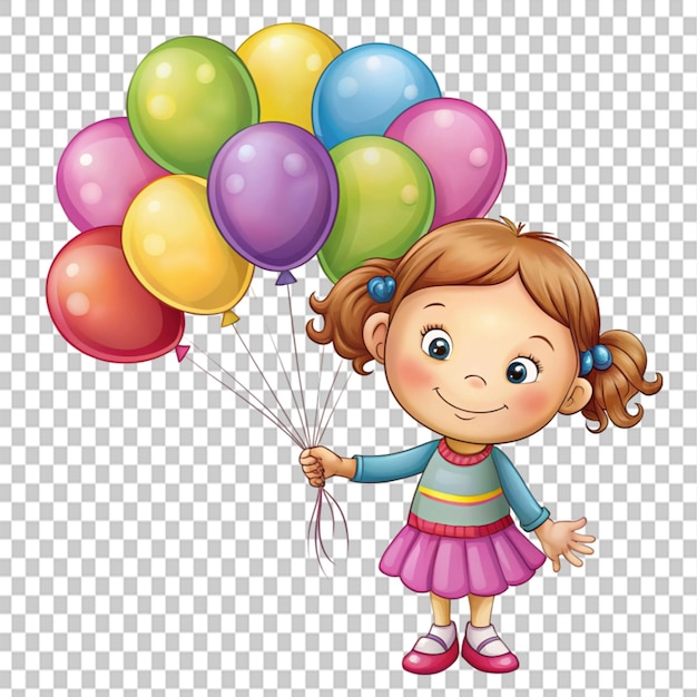 PSD a happy kid with balloons on transparent background