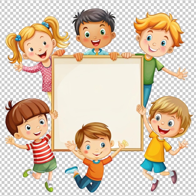 PSD happy kids playing around the blank board beautiful