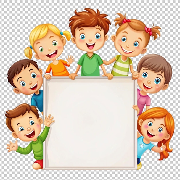 PSD happy kids playing around the blank board beautiful