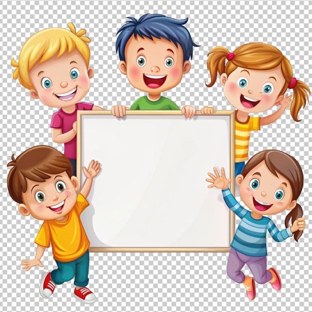 PSD happy kids playing around the blank board beautiful