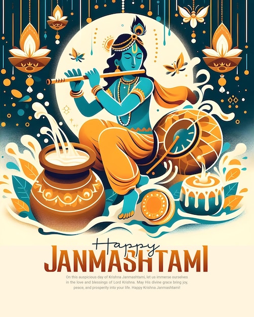 PSD happy krishna janmashtami celebration indian festival social media post banner poster