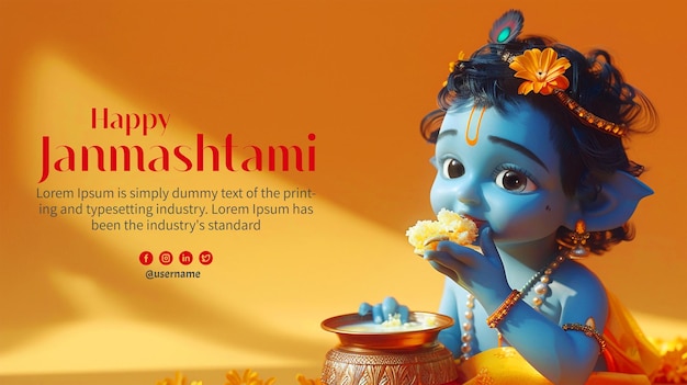 Happy Krishna janmashtami day greeting social media poster banner design