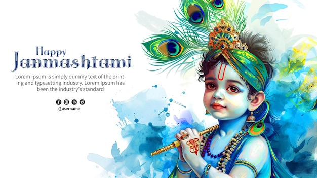 Happy Krishna janmashtami day greeting social media poster banner design