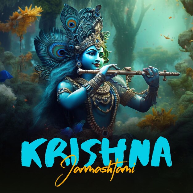 Happy krishna janmashtami hindu festival celebration for social media post design