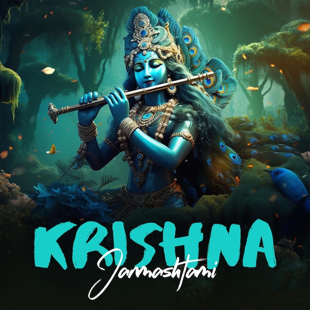 Happy krishna janmashtami hindu festival celebration for social media post design