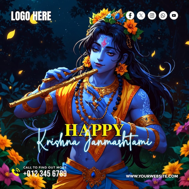 Happy Krishna Janmashtami social media banner and poster template