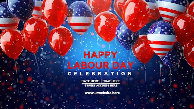 Happy labor day celebration banner design template with american balloons