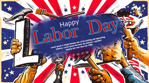 PSD happy labor day event templet flag background in usa