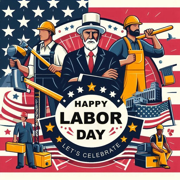 PSD happy labor day illustration background design template